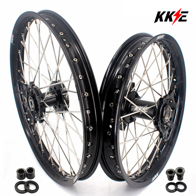 KKE 1.6*21/2.15*18 Dirtbike Enduro Wheels Set With Disc Fit SUZUKI DRZ400S DRZ400E Black Hub/Rim With Disc/Sprocket