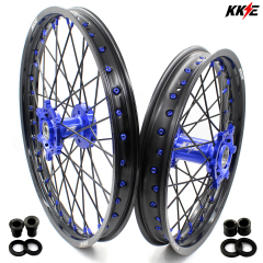 KKE 1.6*21/2.15*18 Dirtbike Enduro Motorcycle Wheels Set Fit SUZUKI DRZ400 DRZ400E DRZ400S Disc Blue Nipple Black Spoke