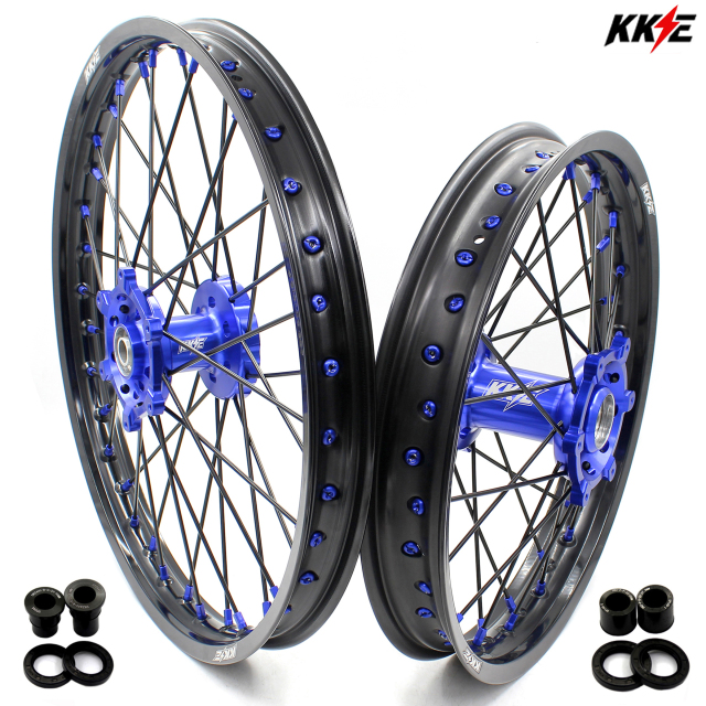 KKE 1.6*21/2.15*18 Dirtbike Enduro Wheels Set Fit SUZUKI DRZ400 DRZ400E DRZ400S Disc Blue Nipple Black Spoke