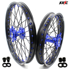 KKE 21/18 Enduro Wheels Set Fit SUZUKI DRZ400SM 2005-2024 Blue Nipple Black Spoke