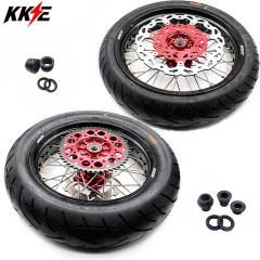 KKE 3.5/4.25*17 Supermoto Cush Drive Wheels Set With CST Tire Fit HONDA XR650L 1993-2024 Red Hub