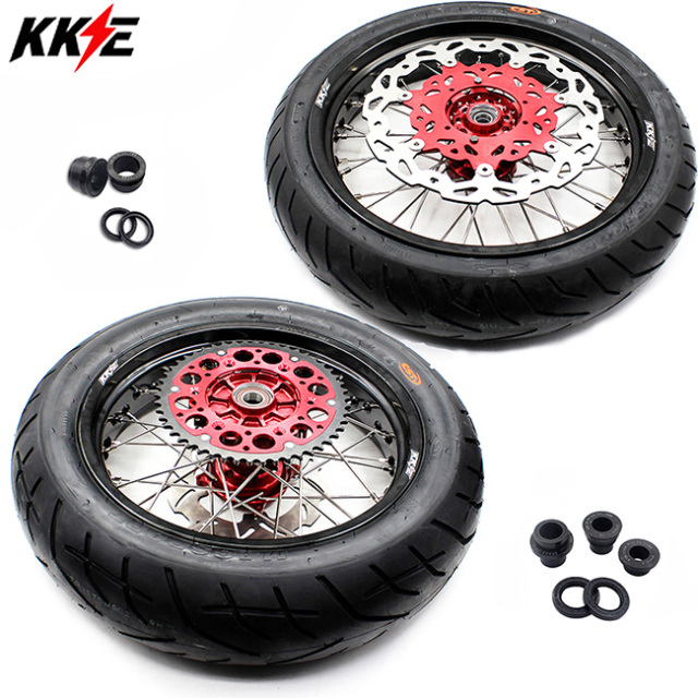 KKE 3.5/4.25*17 Supermoto Cush Drive Wheels Set With CST Tire Fit HONDA XR650L 1993-2021 Red Hub