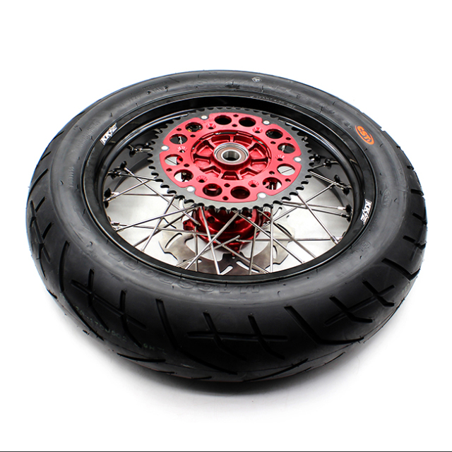 KKE 3.5/4.25*17 Supermoto Cush Drive Wheels Set With CST Tire Fit HONDA XR650L 1993-2021 Red Hub