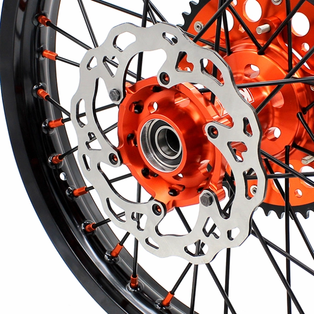 KKE 21/18 Enduro Wheels set Compatible with KTM EXC-F Orange Hub/Nipple Black Rim/Spoke 2003-2021