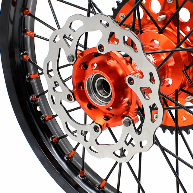 KKE 21/19 MX Motorcycle Wheels set Compatible with KTM XCF SXF 2003-2021 Orange Nipple Black Spoke