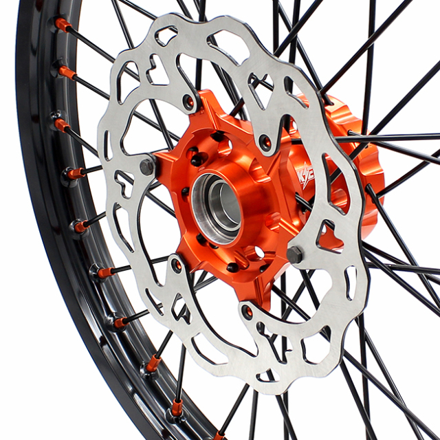 KKE 21/19 MX Motorcycle Wheels set Compatible with KTM XCF SXF 2003-2021 Orange Nipple Black Spoke