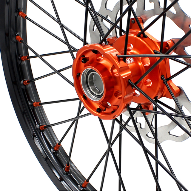 KKE 21/19 MX Motorcycle Wheels set Compatible with KTM XCF SXF 2003-2021 Orange Nipple Black Spoke