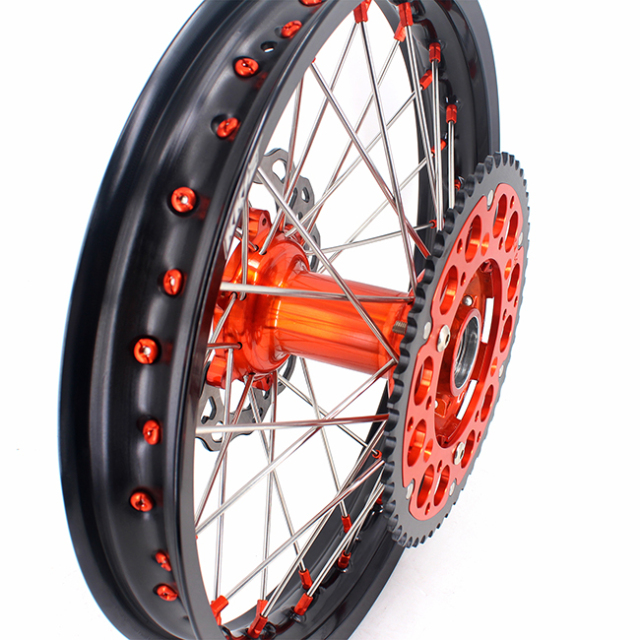 KKE 21/18 Enduro Casting Wheels set Compatible with KTM EXC-F 125 2003-2022 Orange Hub/Nipple