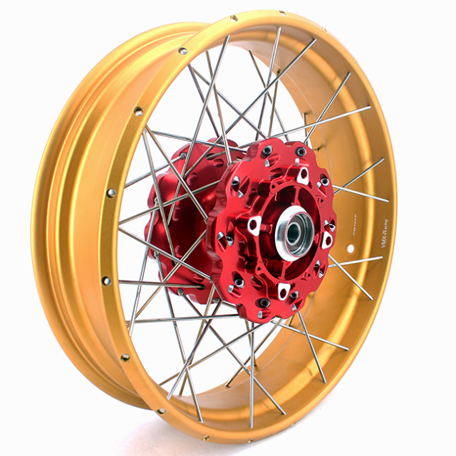 VMX 2.15*21"/4.25*18" Tubeless Wheels Compatible with Honda Africa Twin CRF1000L 2016-2020 Red Hub Gold Rim