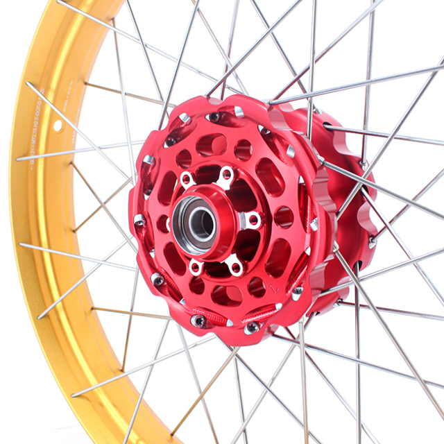 VMX 2.15*21"/4.25*18" Tubeless Wheels Compatible with Honda Africa Twin CRF1000L 2016-2020 Red Hub Gold Rim