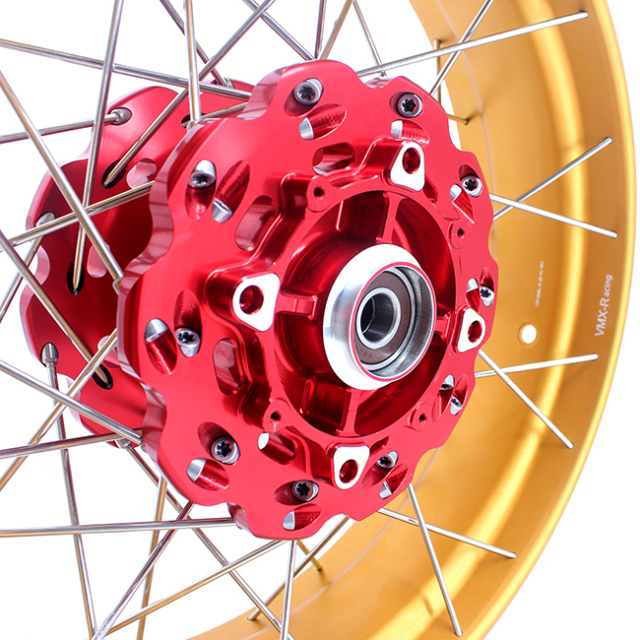 VMX 2.15*21"/4.25*18" Tubeless Wheels Compatible with Honda Africa Twin CRF1000L 2016-2020 Red Hub Gold Rim