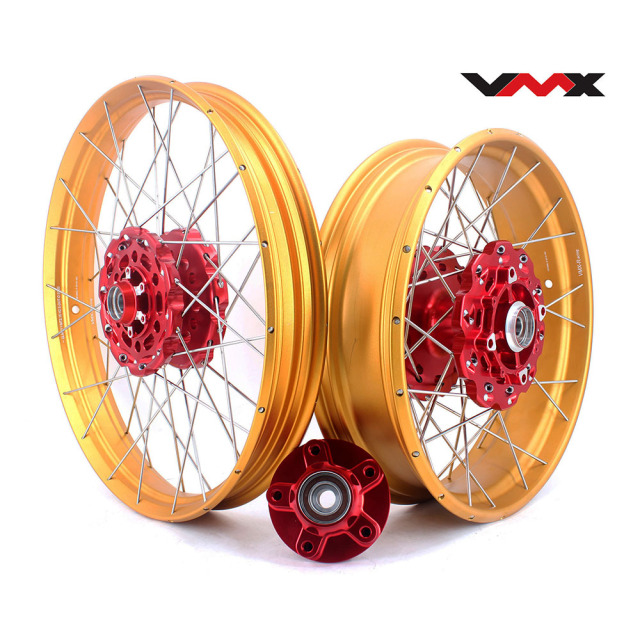 VMX 2.15*21"/4.25*18" Tubeless Wheels Compatible with Honda Africa Twin CRF1000L 2016-2020 Red Hub Gold Rim