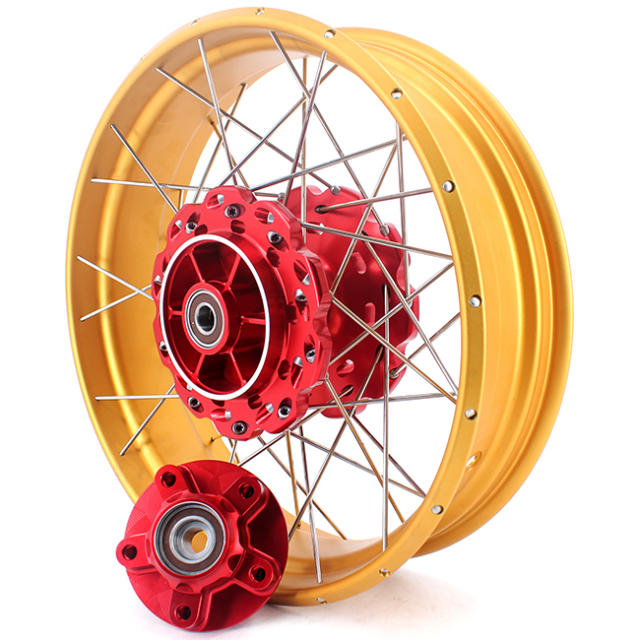 VMX 2.15*21"/4.25*18" Tubeless Wheels Compatible with Honda Africa Twin CRF1000L 2016-2020 Red Hub Gold Rim