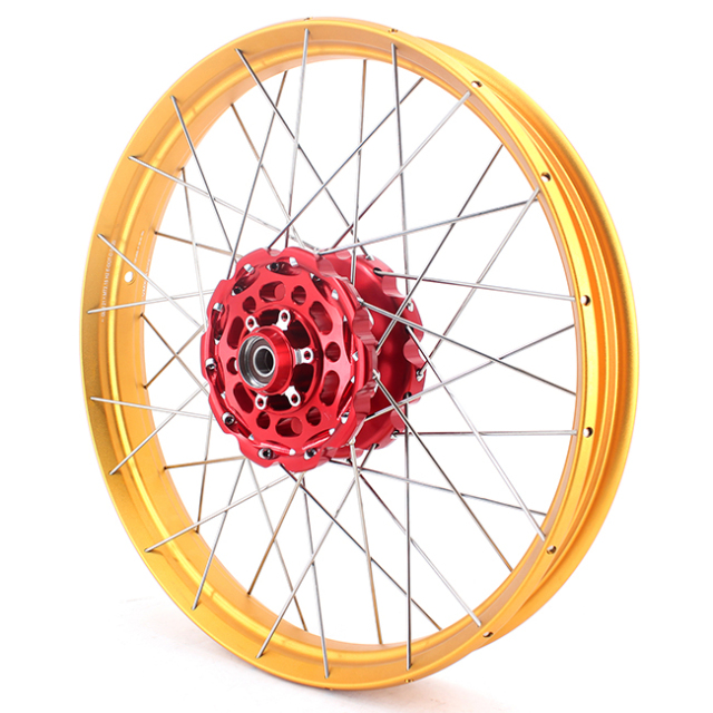 VMX 2.15*21"/4.25*18" Tubeless Wheels Compatible with Honda Africa Twin CRF1000L 2016-2020 Red Hub Gold Rim