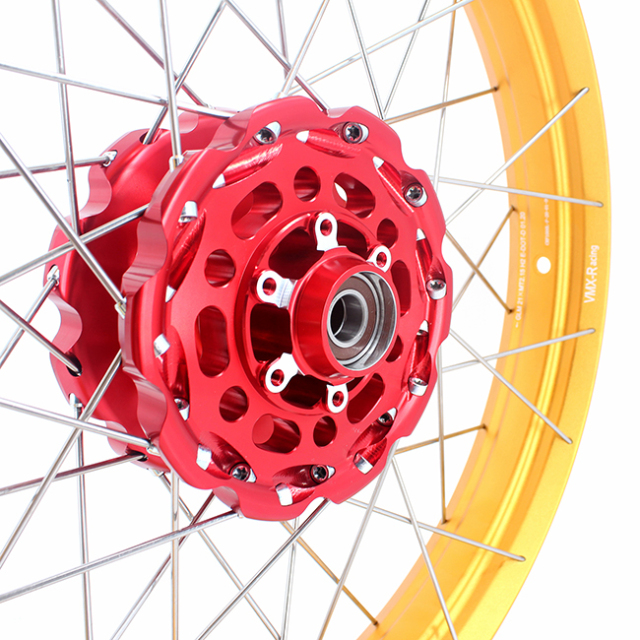 VMX 2.15*21"/4.25*18" Tubeless Wheels Compatible with Honda Africa Twin CRF1000L 2016-2020 Red Hub Gold Rim