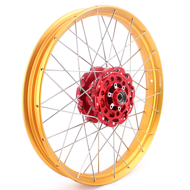 VMX 2.15*21"/4.25*18" Tubeless Wheels Compatible with Honda Africa Twin CRF1000L 2016-2020 Red Hub Gold Rim