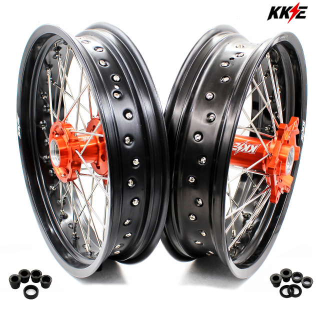 KKE 3.5/4.25 Motorcycle Supermoto Wheel Set Compatible with KTM SX-F EXC-R 250 530 Orange Hub 2003-2022