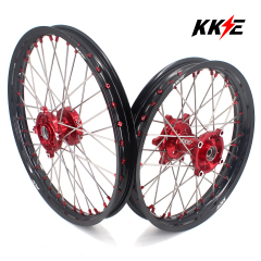 KKE 1.6*21/2.15*18 Dirtbike Enduro Wheels Rims Set Fit HONDA XR250R XR250 BAJA CRF230L Red Nipple