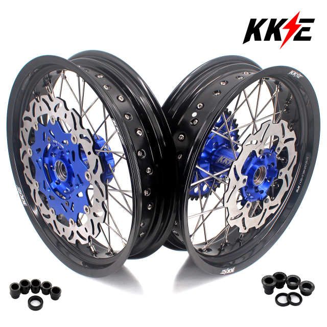 KKE 3.5*17/4.25*17 Supermoto Wheels Set With Disc Fit YAMAHA YZ125/250 1999-2023 YZ250F YZ450F Blue