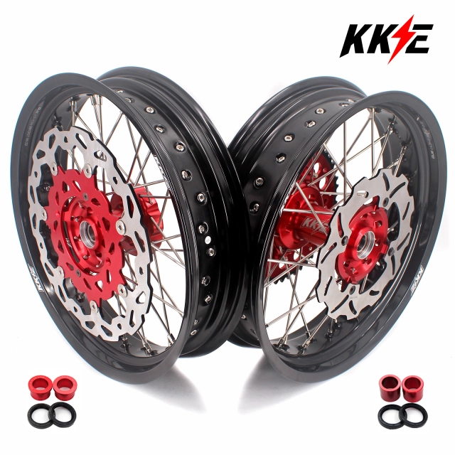 KKE 3.5/4.25*17 Supermoto Wheels Set Fit SUZUKI RMZ250 2007-2021 RMZ450  Red Hub 320MM Disc