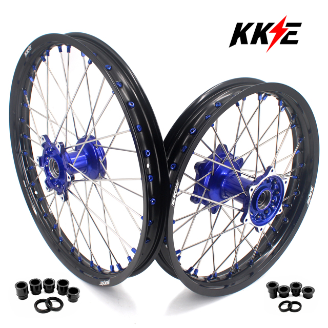 KKE 21/18 Casting Motorcycle Wheels Rims Fit Yamaha YZ125 YZ250 YZ250F 2001-2022 YZ450F 2003-2022 Blue Nipple