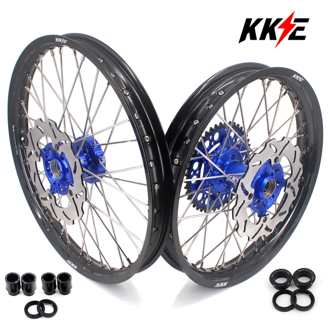 KKE 21/19 Dirtbike MX Motorcycle Wheels Rims Set Fit KAWASAKI KX250F KX450F 2006-2014 Blue With Disc