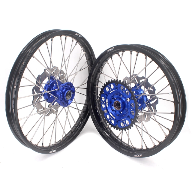 KKE 21/19 Dirtbike MX Motorcycle Wheels Rims Set Fit KAWASAKI KX250F KX450F 2006-2014 Blue With Disc