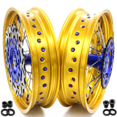 KKE 3.5/4.25*17 Supermoto Wheels Set Fit SUZUKI DRZ400 DRZ400S DRZ400E Blue Hub Gold