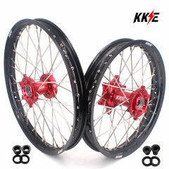 KKE 21/18 Enduro Motorcycle Wheels Fit GAS GAS Enduro Bike 2018-2020 Fit Rieju 2021-2022 Red Hub Black Rim