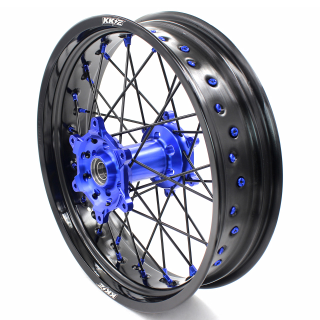 KKE 3.5*17/4.25*17 Supermoto Wheels Set Fit YAMAHA YZ125/250 YZ250F YZ450F 1999-2023 Blue Hub/Nipple Black Spoke