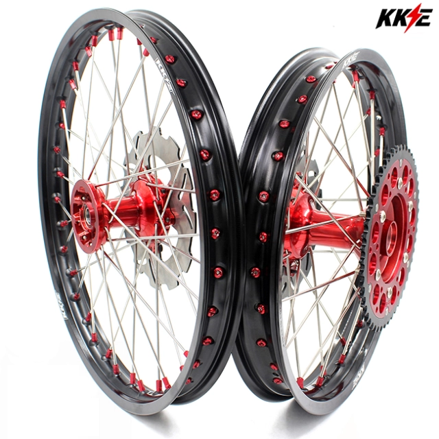 KKE 1.6*21/2.15*19 Fit HONDA CRF250R 2004-2013 CRF450R 2002-2012 Casting MX Wheels Rims Set Red Nipple