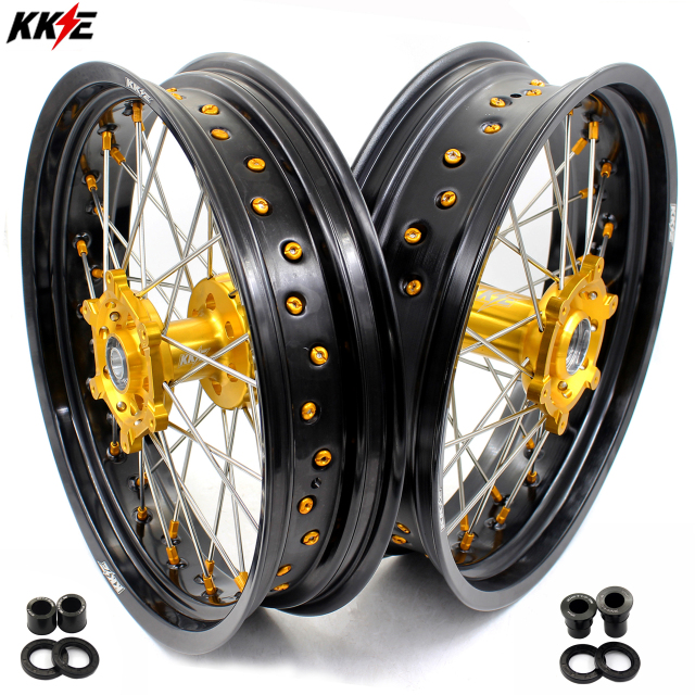 KKE 3.5/4.25 Street Supermoto Wheels Set Fit SUZUKI DRZ400/E/S DRZ400SM Gold Nipple