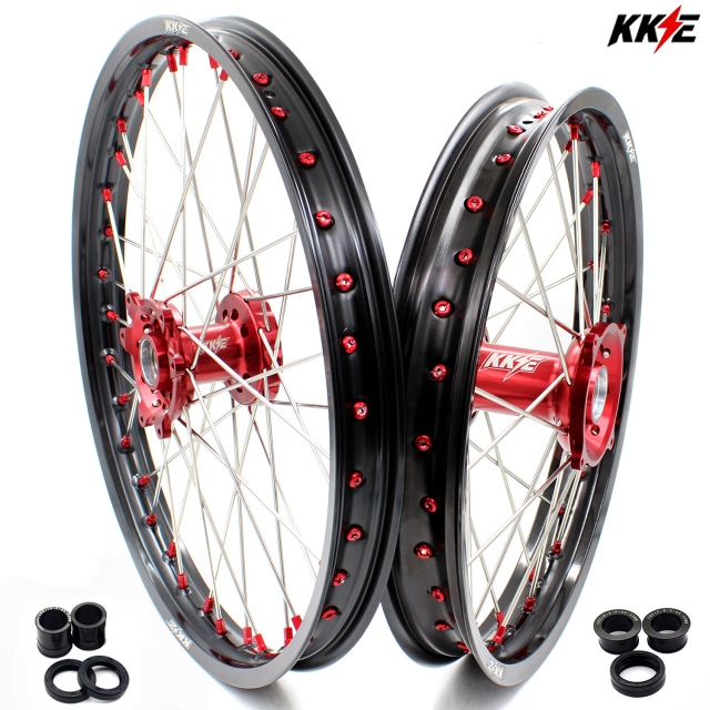 KKE 21/18 Enduro Wheels Rims Set Fit HONDA CRF250R 2004-2013 CRF450R 2002-2012  Red Nipple