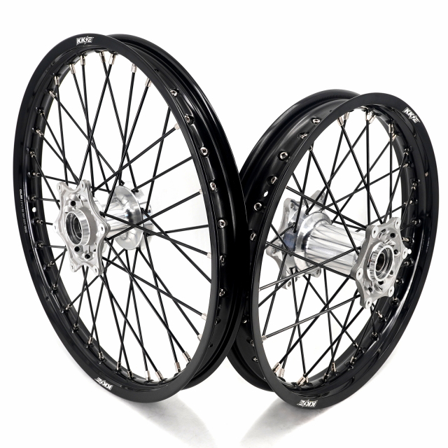 KKE New Generation 21/18 Enduro Casting Wheels Rims Set Compatible with KTM EXC 125 530 2003-2023 Silver Hub Black Spoke