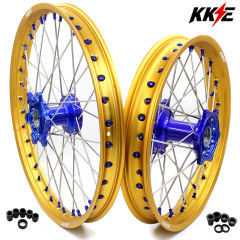 KKE 21/19 MX Dirt Bike Casting Wheels Fit Yamaha YZ125 YZ250 1999-2024 YZ250F YZ450F Blue Hub Gold Rim