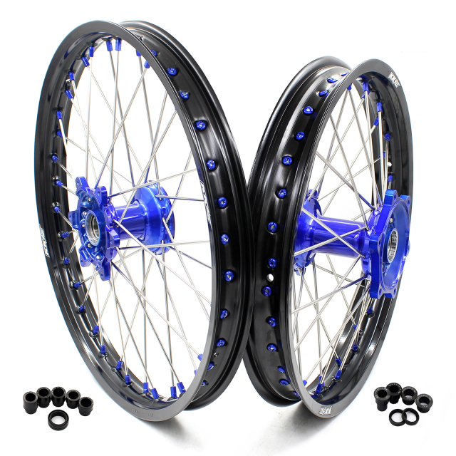 KKE 21/19 Cast MX Dirt Bike Motorcycle Wheels Rims Fit Yamaha YZ125 YZ250 1999-2023 YZ250F YZ450F Blue Hub