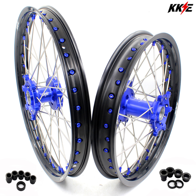 KKE 21/18 Motorcycle Wheels Rims set Fit Yamaha YZ250F 2001-2023 YZ450F YZ125 YZ250 Blue Nipple