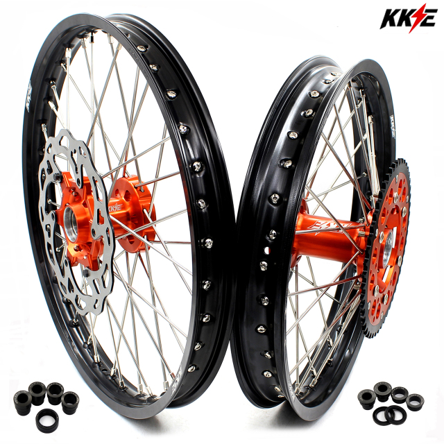 KKE 21/18 Enduro Racing Motorcycle Wheels Rims set Compatible with KTM EXC  EXC-F 125 2003-2023 Orange Hub