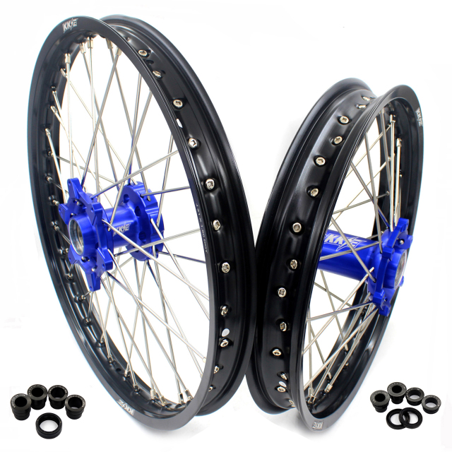 KKE 21/18 Enduro Racing Wheels Rim Set Compatible with KTM EXC-F 125cc-530cc 2003-2023 Blue Hub