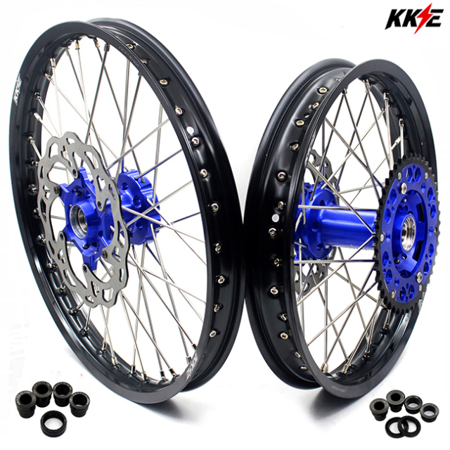 KKE 21/18 Enduro Racing Wheels Rim Set Compatible with KTM EXC-F 125cc-530cc 2003-2023 Blue Hub