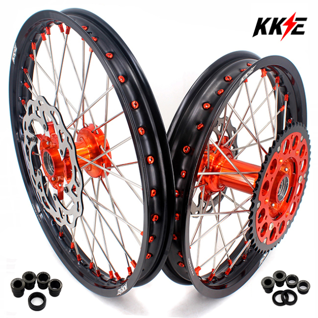 KKE 21/18 Enduro Casting Wheels Rims set Compatible with KTM EXC-F 125 2003-2023 Orange Hub/Nipple