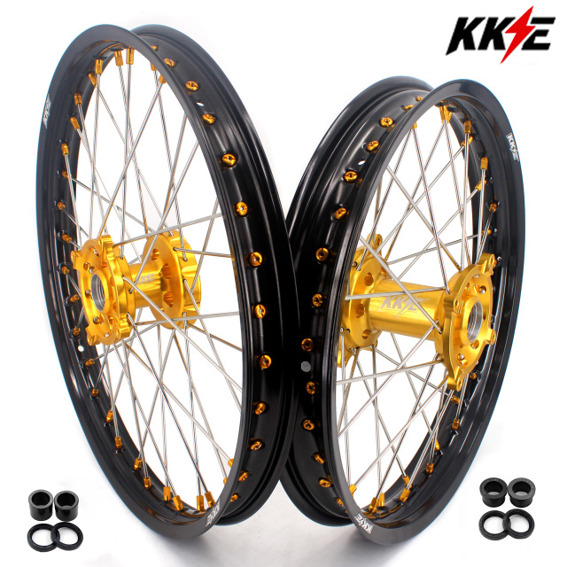 KKE 21/19 MX Off-road Motorcycle Wheels Rim Set Fit SUZUKI RMZ250 2007-2022 RMZ450 2005-2022 Gold Hub/Nipple