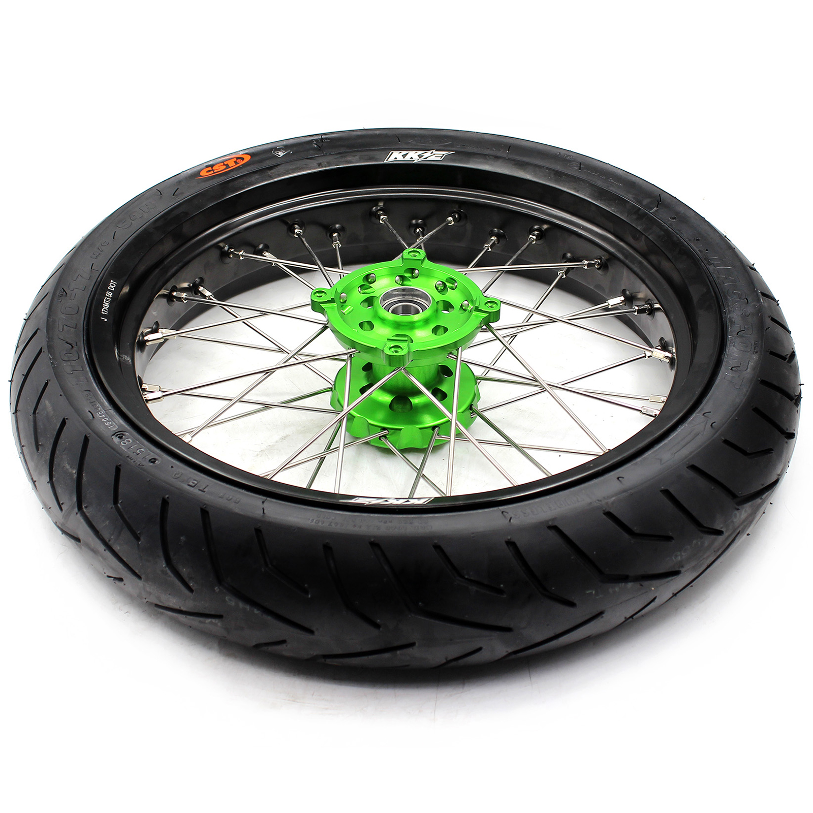 KKE 3.5/4.25 Supermoto CST Tire Wheels Set fit KAWASAKI KX250F KX450F 2006-2023 Green 320MM Disc