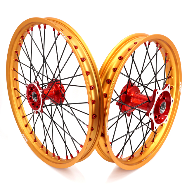 KKE 21/19 Casting Motorcycle Wheels Rims fit Honda CRF250R CRF450R 2013-2024 Red Hub Gold Rim