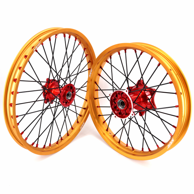 KKE 21/19 Casting Motorcycle Wheels Rims fit Honda CRF250R CRF450R 2013-2024 Red Hub Gold Rim