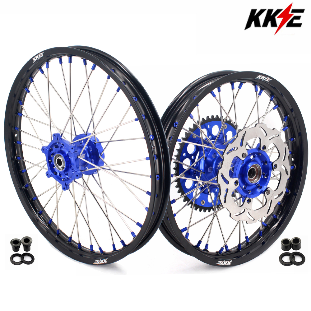 KKE 21/18 Enduro Dirt Bike Wheels fit Suzuki DRZ400SM 2005-2025 Blue Nipples / Blue Hubs
