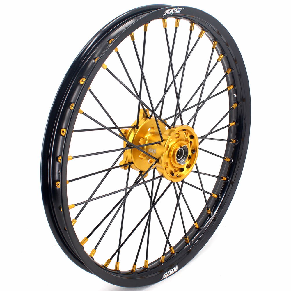KKE 21/18 Enduro Dirt Bike Wheels Set fit Suzuki DRZ400SM 2005-2025 Gold Nipple Black Spokes