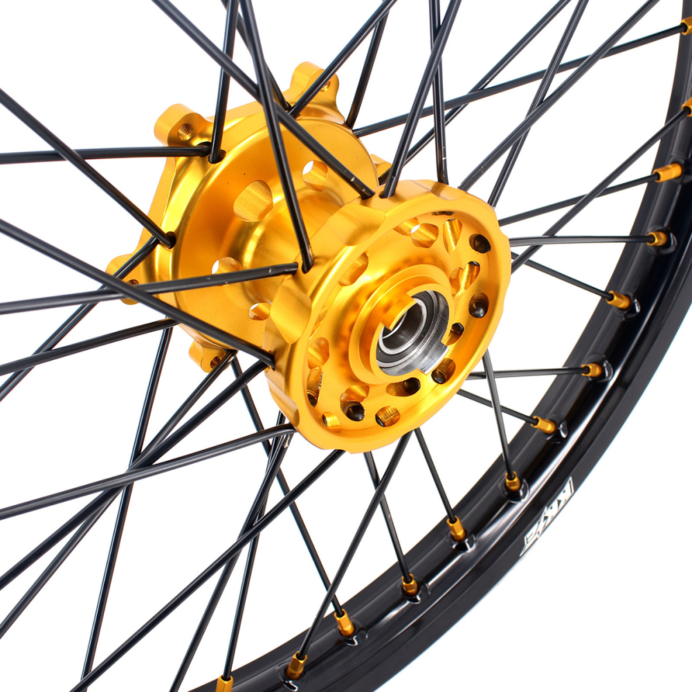 KKE 21/18 Enduro Dirt Bike Wheels Set fit Suzuki DRZ400SM 2005-2025 Gold Nipple Black Spokes