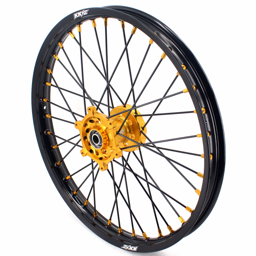KKE 21/18 Enduro Dirt Bike Wheels Set fit Suzuki DRZ400SM 2005-2025 Gold Nipple Black Spokes