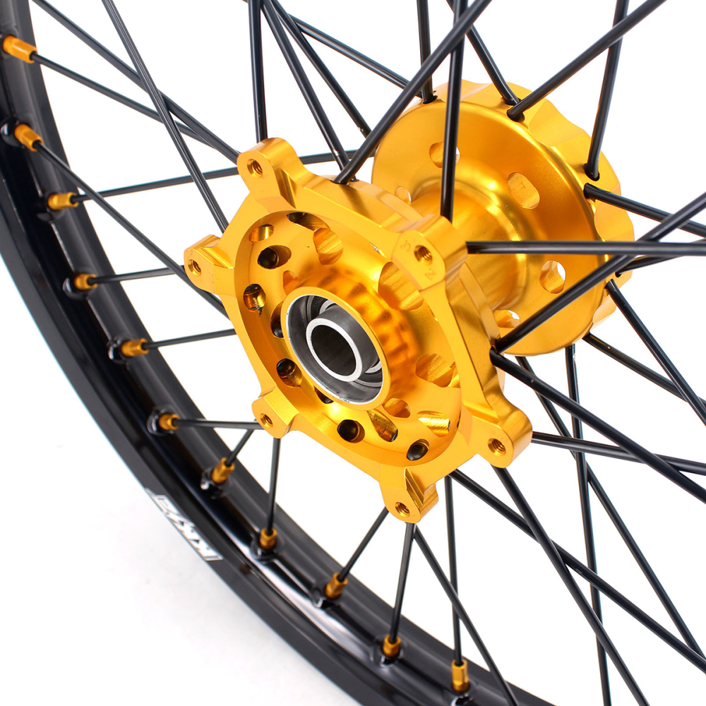 KKE 21/18 Enduro Dirt Bike Wheels Set fit Suzuki DRZ400SM 2005-2025 Gold Nipple Black Spokes
